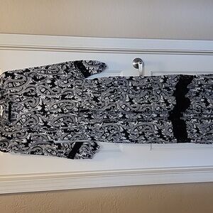 Chicos Paisley Crochet Detail Ruffle Maxi Dress, Black and White - Size 3 (16)